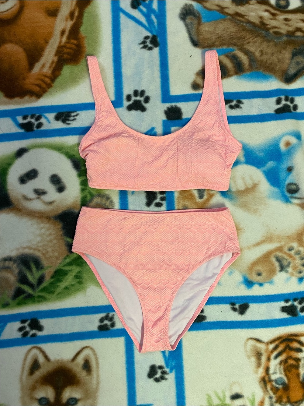 Cupshe Textured Light Pink High-Waist Bikini Set
